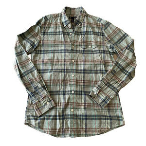 Gap Shirt Mens Size Medium Slim Fit Button Up Collared Green Plaid Casual Shirt